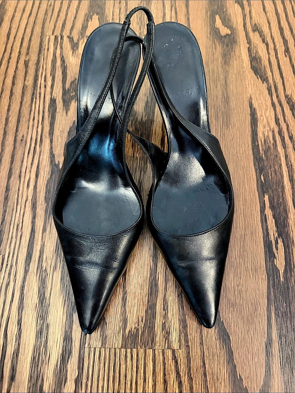 BALLY Pointed-Toe Leather Slingback Heels in Black
